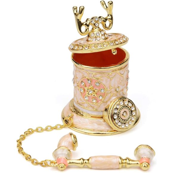 Vintage Telephone Trinket Box Hinged Enamel Hand Painted Jewelry Ornaments Decor - Picture 5 of 6